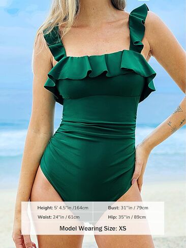 CUPSHE Women's One Piece Swimsuit Square Neck Ruffle Wide Straps Ruched Bathing Suit in Saudi Arabia