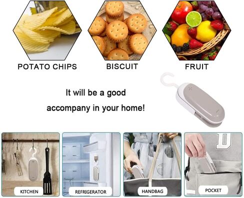 Bag Sealer with Hook, 2 in 1 Heat Vacuum Sealer Portable Bag Resealer Machine for Cookie Bag Chip Bag Pet Food Bag Kitchen Camping Travel (1 Pcs) in Kuwait