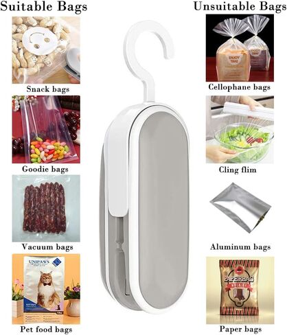 Bag Sealer with Hook, 2 in 1 Heat Vacuum Sealer Portable Bag Resealer Machine for Cookie Bag Chip Bag Pet Food Bag Kitchen Camping Travel (1 Pcs) in Kuwait
