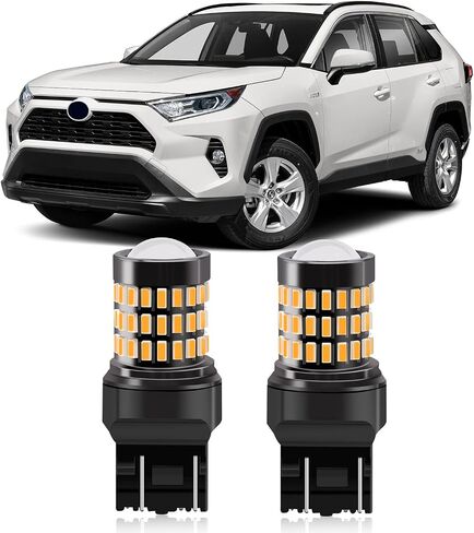 مصابيح LED أصفر كهرماني T20 7443 7444 7440 مع مصابيح وامضة لجهاز العرض متوافقة مع مصابيح إشارة الانعطاف الأمامية Toyota RAV4 2016-2019 وأضواء إشارة الانعطاف الخلفية 2016-2021، حزمة من 2 in Kuwait