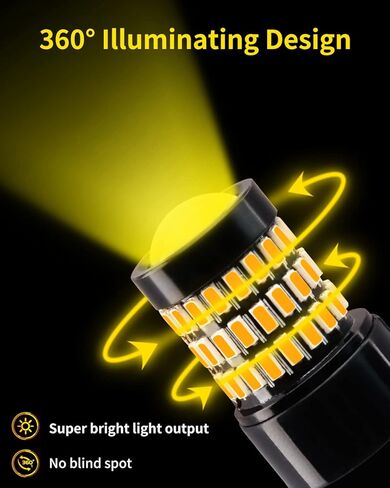 مصابيح LED أصفر كهرماني T20 7443 7444 7440 مع مصابيح وامضة لجهاز العرض متوافقة مع مصابيح إشارة الانعطاف الأمامية Toyota RAV4 2016-2019 وأضواء إشارة الانعطاف الخلفية 2016-2021، حزمة من 2 in Kuwait