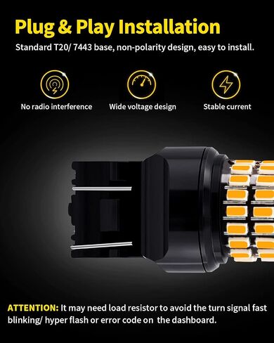 مصابيح LED أصفر كهرماني T20 7443 7444 7440 مع مصابيح وامضة لجهاز العرض متوافقة مع مصابيح إشارة الانعطاف الأمامية Toyota RAV4 2016-2019 وأضواء إشارة الانعطاف الخلفية 2016-2021، حزمة من 2 in Kuwait