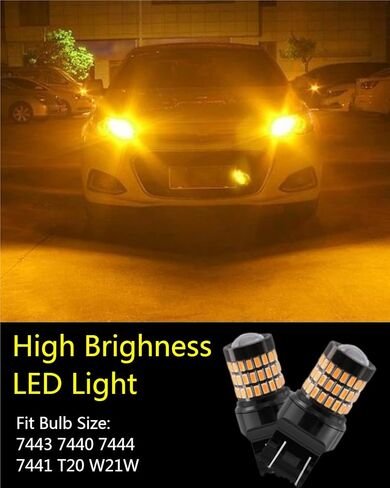 مصابيح LED أصفر كهرماني T20 7443 7444 7440 مع مصابيح وامضة لجهاز العرض متوافقة مع مصابيح إشارة الانعطاف الأمامية Toyota RAV4 2016-2019 وأضواء إشارة الانعطاف الخلفية 2016-2021، حزمة من 2 in Kuwait