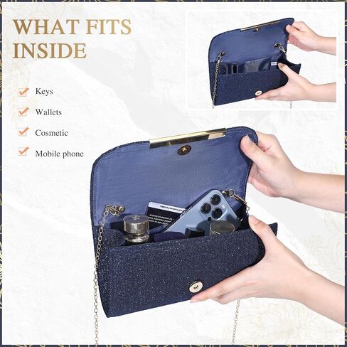 حقيبة كلاتش للسهرة للنساء - حقيبة يد رسمية للملابس ذات مظروف لامع ومحفظة يدوية لحفلات الزفاف والحفلات الراقصة in Kuwait