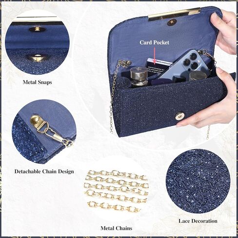 حقيبة كلاتش للسهرة للنساء - حقيبة يد رسمية للملابس ذات مظروف لامع ومحفظة يدوية لحفلات الزفاف والحفلات الراقصة in Kuwait