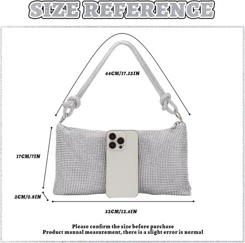Rhinestone Purse Sparkly Evening Clutch Silver Diamond Purses for Women Party Prom Wedding Bling Handbag in Saudi Arabia