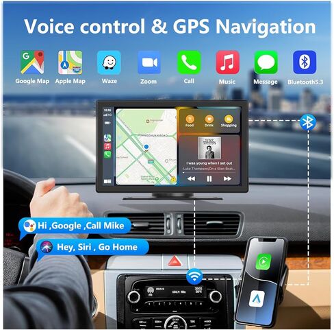 ستيريو سيارة لاسلكي 9 بوصة مع Carplay وAndroid Auto، كاميرا احتياطية 1080 بكسل، شاشة لمس محمولة، وصلة مرآة، بلوتوث، AUX، FM، Siri in Kuwait