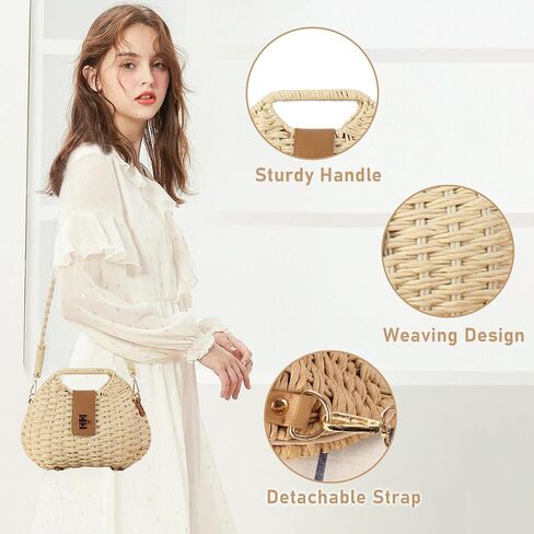 YYW Straw Bag Women Woven Beach Handbag Basket Shape Tote Bags for Spring Summer Purse in Saudi Arabia