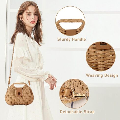 YYW Straw Bag Women Woven Beach Handbag Basket Shape Tote Bags for Spring Summer Purse in Kuwait