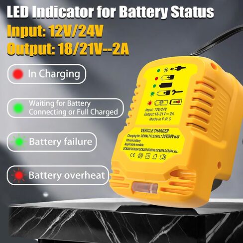 Mini Car Battery Charger for Dewalt 20V 18V Li-ion Battery, Replace for DCB112, 2A Mini Vehicle Charger for MAX XR DCB201 DCB202 DCB203 Battery (Charger Only) in Saudi Arabia