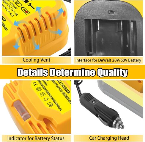 Mini Car Battery Charger for Dewalt 20V 18V Li-ion Battery, Replace for DCB112, 2A Mini Vehicle Charger for MAX XR DCB201 DCB202 DCB203 Battery (Charger Only) in Saudi Arabia