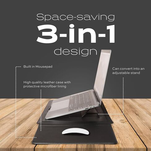 STATIK Laptop Sleeve 15.6 inch 16, 15 inch - 3-in-1 Protective Case, Laptop Stand & Mouse Pad, Works with Apple MacBook Pro Air M2 Lenovo ThinkPad HP Elitebook Case Surface Pro, Vegan Leather in Saudi Arabia