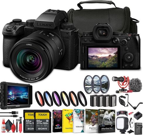 Panasonic Lumix S5 IIX Mirrorless Camera with 20-60mm Lens (DC-S5M2XKK) + 4K Monitor + 2 x 64GB Memory Card + Filter Kit + Color Filter Kit + Corel Photo Software + 3 x DMW-BLK22 Battery + More in Saudi Arabia