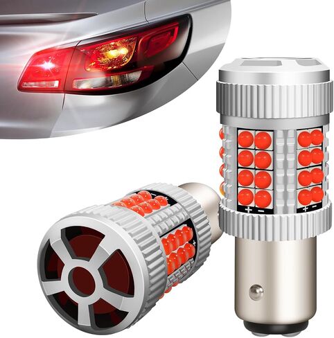 Upgraded 1157 2057 Led Bulbs for Third Brake, Center High-Mounted Stop, Parking, Turn signal, Side Marker, Tail, 2500 LM Anti Hyper Flash CANBus Error Free Lights for Cars, Trucks (Red) in Saudi Arabia