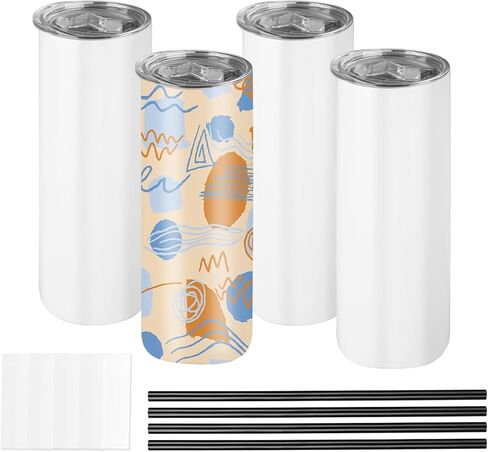 4 عبوات من أكواب التسامي السائبة سعة 20 أونصة بهلوان نحيف مستقيم مع غطاء وقش من الفولاذ المقاوم للصدأ معزول بفراغات التسامي وأكواب أكواب القهوة مع أفلام تغليف قابلة للانكماش in Kuwait