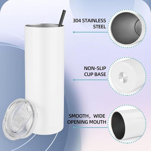 4 عبوات من أكواب التسامي السائبة سعة 20 أونصة بهلوان نحيف مستقيم مع غطاء وقش من الفولاذ المقاوم للصدأ معزول بفراغات التسامي وأكواب أكواب القهوة مع أفلام تغليف قابلة للانكماش in Kuwait