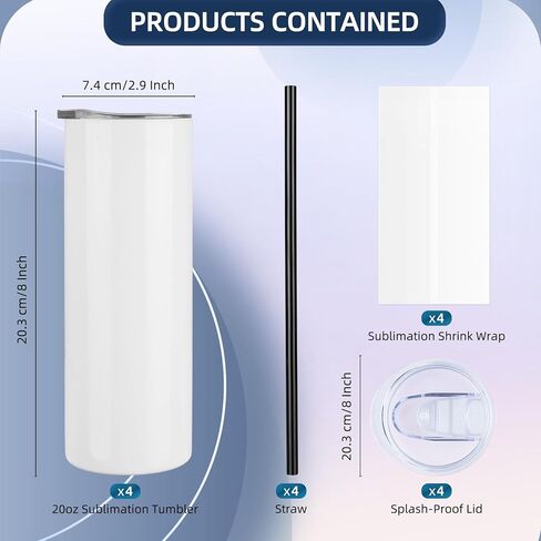 4 عبوات من أكواب التسامي السائبة سعة 20 أونصة بهلوان نحيف مستقيم مع غطاء وقش من الفولاذ المقاوم للصدأ معزول بفراغات التسامي وأكواب أكواب القهوة مع أفلام تغليف قابلة للانكماش in Kuwait