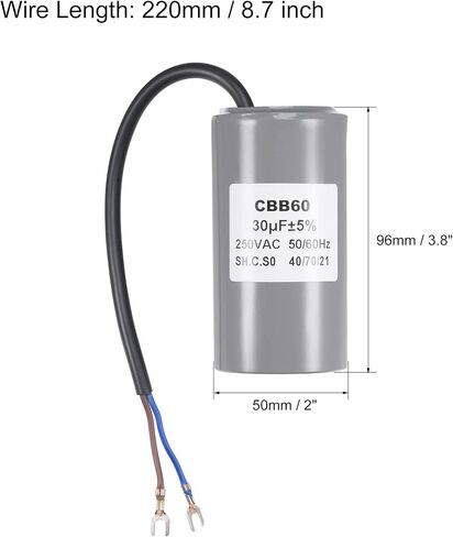 MECCANIXITY CBB60 Run Capacitor 30uF 250V AC 2 Wires 50/60Hz Cylinder Motor Running Capacitor 96x50mm with Terminal for Air Compressor Water Pump in Saudi Arabia