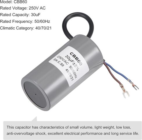 MECCANIXITY CBB60 Run Capacitor 30uF 250V AC 2 Wires 50/60Hz Cylinder Motor Running Capacitor 96x50mm with Terminal for Air Compressor Water Pump in Saudi Arabia