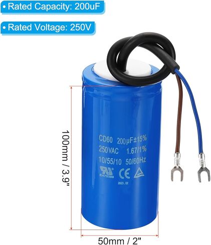 PATIKIL CD60 Run Capacitor, 300uF 250VAC 50/60Hz Motor Starting Capacitor with 2 Wires for Air Compressor Motor Starts Running in Kuwait