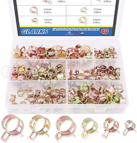 Glarks 80Pcs Spring Band Type Clips Air Hose Tube Water Pipe Fuel Pipe Silicone Vacuum Hose Clamp Fasteners Assortment Kit (7mm 10mm 11mm 14mm 16mm 17mm) in Saudi Arabia