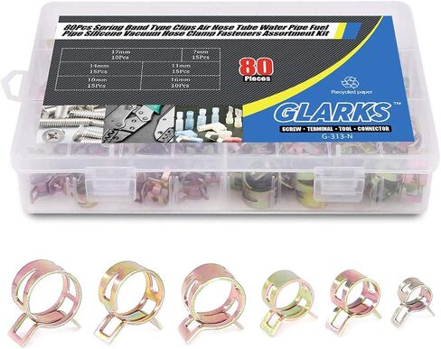 Glarks 80Pcs Spring Band Type Clips Air Hose Tube Water Pipe Fuel Pipe Silicone Vacuum Hose Clamp Fasteners Assortment Kit (7mm 10mm 11mm 14mm 16mm 17mm) in Saudi Arabia
