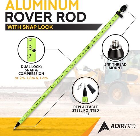 قضيب روفر AdirPro ذو 3 مواضع - عمود GPS من الألومنيوم - تصميم قطعة واحدة مع تخرج GT الخارجي لمسح الأراضي والهندسة - ملحق RTK GPS/GNSS (أخضر) in Saudi Arabia