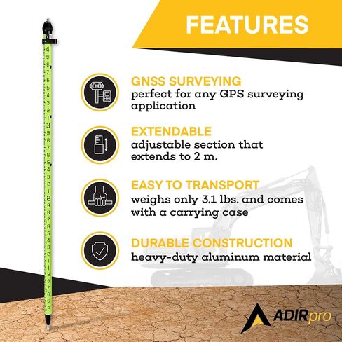 قضيب روفر AdirPro ذو 3 مواضع - عمود GPS من الألومنيوم - تصميم قطعة واحدة مع تخرج GT الخارجي لمسح الأراضي والهندسة - ملحق RTK GPS/GNSS (أخضر) in Saudi Arabia
