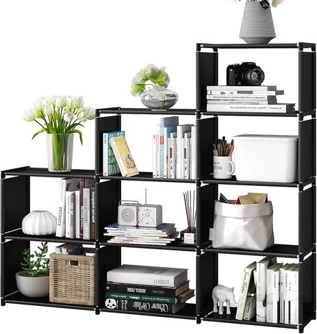 Bookshelf, Assembled Storage Rack, Bedroom Living Room Vertical Cabinet Bookshelf, Double Row 9-Grid Multi-Functional Storage Equipment (Grey) in Saudi Arabia
