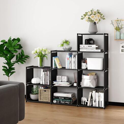 Bookshelf, Assembled Storage Rack, Bedroom Living Room Vertical Cabinet Bookshelf, Double Row 9-Grid Multi-Functional Storage Equipment (Grey) in Saudi Arabia