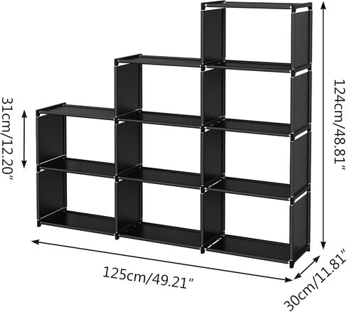 Bookshelf, Assembled Storage Rack, Bedroom Living Room Vertical Cabinet Bookshelf, Double Row 9-Grid Multi-Functional Storage Equipment (Grey) in Saudi Arabia