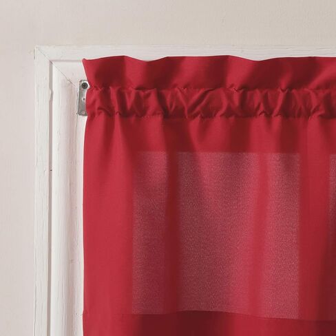 No. 918 Martine Microfiber Semi-Sheer Rod Pocket Kitchen Curtain Valance and Tiers Set, 54" x 24", Red in Saudi Arabia