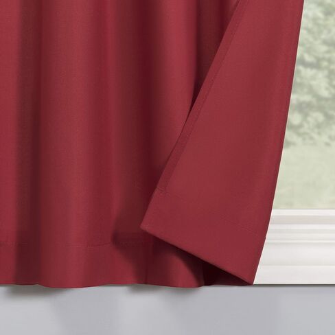 No. 918 Martine Microfiber Semi-Sheer Rod Pocket Kitchen Curtain Valance and Tiers Set, 54" x 24", Red in Saudi Arabia