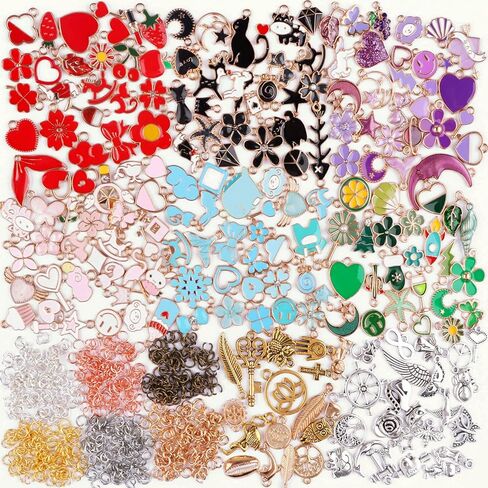 1100 قطعة من سحر متنوعة لصنع المجوهرات من Kalolary، سوار من المينا الملونة، حلية معدنية، حلية من المينا مطلية بالفضة والذهب، للأقراط، القلادة، السوار، المعلقات، صناعة يدوية in Kuwait