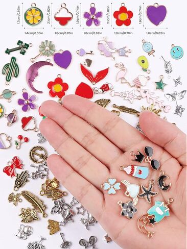 1100 قطعة من سحر متنوعة لصنع المجوهرات من Kalolary، سوار من المينا الملونة، حلية معدنية، حلية من المينا مطلية بالفضة والذهب، للأقراط، القلادة، السوار، المعلقات، صناعة يدوية in Kuwait