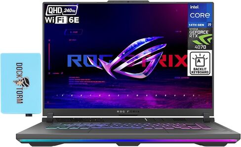 كمبيوتر محمول ASUS ROG Strix G16 للألعاب مقاس 16.0 بوصة، شاشة Nebula 240 هرتز QHD 500 nits (Intel i9-14900HX، GeForce RTX 4070 8GB، 64GB DDR5، 1TB SSD، إضاءة خلفية RGB لكل مفتاح، WiFi 6E، Win11P) مع محور DKZ in Saudi Arabia