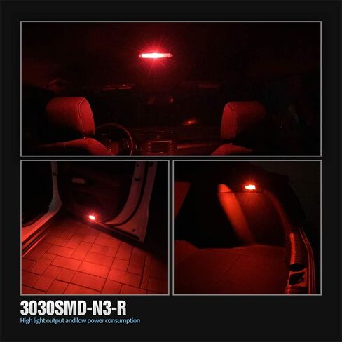 SIRIUSLED -N3- مصابيح LED حمراء 194 لمبات LED ساطعة للغاية 3030 شريحة لشاحنة السيارة، خريطة القبة الداخلية للباب، أضواء لوحة الترخيص، إسفين مدمج T10 168 2825، حزمة من 10 in Saudi Arabia