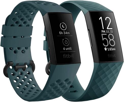 Qimela Replacement Watch Strap Compatible with Fitbit Charge 3/Fitbit Charge 4 Bands for Women Men, Liquid Silicone Sport Classic Wristbands 2 Pack (Black, Large) in Saudi Arabia
