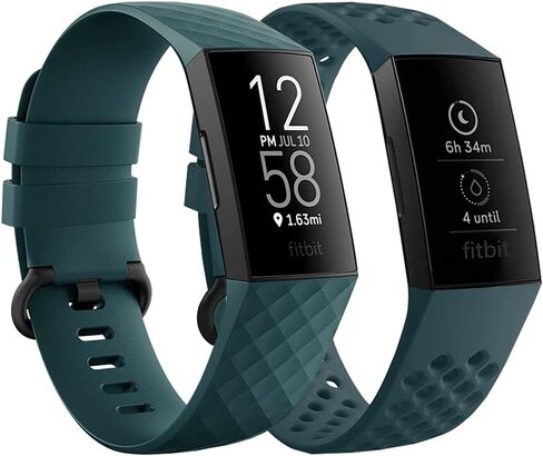 Qimela Replacement Watch Strap Compatible with Fitbit Charge 3/Fitbit Charge 4 Bands for Women Men, Liquid Silicone Sport Classic Wristbands 2 Pack (Black, Large) in Saudi Arabia
