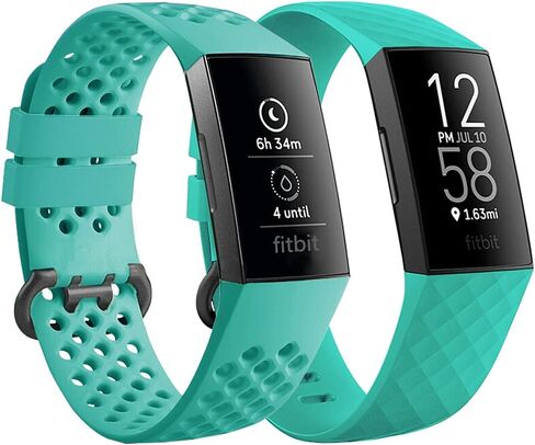 Qimela Replacement Watch Strap Compatible with Fitbit Charge 3/Fitbit Charge 4 Bands for Women Men, Liquid Silicone Sport Classic Wristbands 2 Pack (Black, Large) in Saudi Arabia