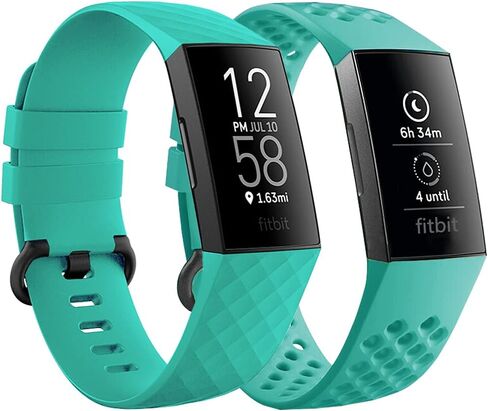 Qimela Replacement Watch Strap Compatible with Fitbit Charge 3/Fitbit Charge 4 Bands for Women Men, Liquid Silicone Sport Classic Wristbands 2 Pack (Black, Large) in Saudi Arabia