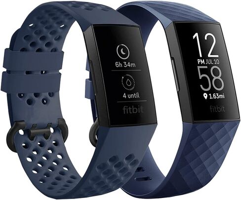 Qimela Replacement Watch Strap Compatible with Fitbit Charge 3/Fitbit Charge 4 Bands for Women Men, Liquid Silicone Sport Classic Wristbands 2 Pack (Black, Large) in Saudi Arabia