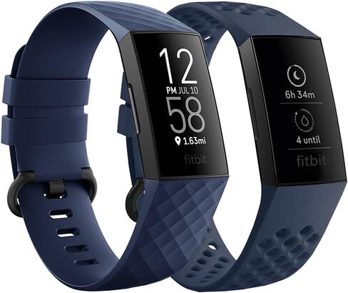 Qimela Replacement Watch Strap Compatible with Fitbit Charge 3/Fitbit Charge 4 Bands for Women Men, Liquid Silicone Sport Classic Wristbands 2 Pack (Black, Large) in Saudi Arabia