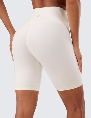 CRZ YOGA Women's Naked Feeling Biker Shorts - 8 Inches High Waisted Yoga Workout Gym Running Shorts Spandex White Apricot X-Large in Saudi Arabia