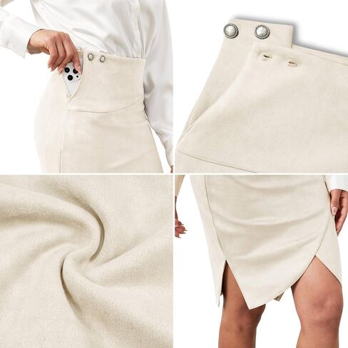 Midi Skirt for Women Stretch High Waist Pencil Skirt Wrap Front Bodycon Slit Skirt with Side Pocket in Saudi Arabia