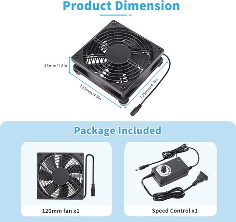 Computer Fan with AC Plug, 120mmm 12V Computer Fan with AC 110V -240V Speed Controller for Receiver DVR Playstation Xbox Computer Cabinet Cooling in Kuwait