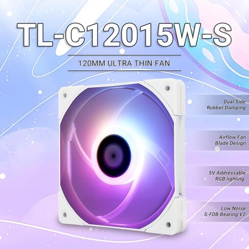 Thermalright TL-C12015W-S CPU Fan 120mm Case Fan, Quiet PWM Computer Fan ARGB, 15mm Slimline Cooler Fan, CPU Cooling Fan(White ARGB) in Saudi Arabia