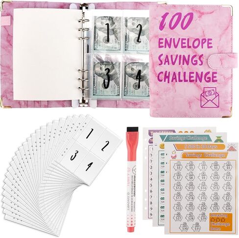 100 Envelopes Money Saving Challenge Binder, Savings Challenges Book with Envelopes for Budget Planner 2024, Libro De Ahorro De Dinero De 100 Dias, Saving Money Challenge Book Money Envelopes for Cash in Saudi Arabia