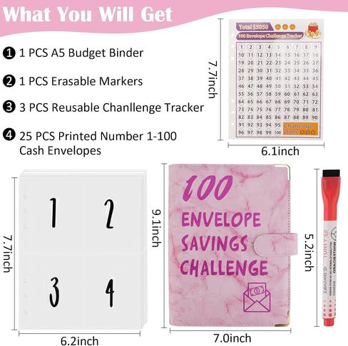 100 Envelopes Money Saving Challenge Binder, Savings Challenges Book with Envelopes for Budget Planner 2024, Libro De Ahorro De Dinero De 100 Dias, Saving Money Challenge Book Money Envelopes for Cash in Saudi Arabia