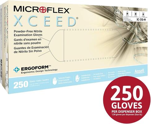 Microflex XCEED-XC310 قفازات النتريل القابل للتصرف، قفازات خالية من اللاتكس، خالية من المسحوق للتنظيف والميكانيكا والسيارات والصناعية ومعالجة الأغذية أو التطبيقات الطبية، أزرق، حجم متوسط، صندوق مكون من 250 وحدة in Kuwait